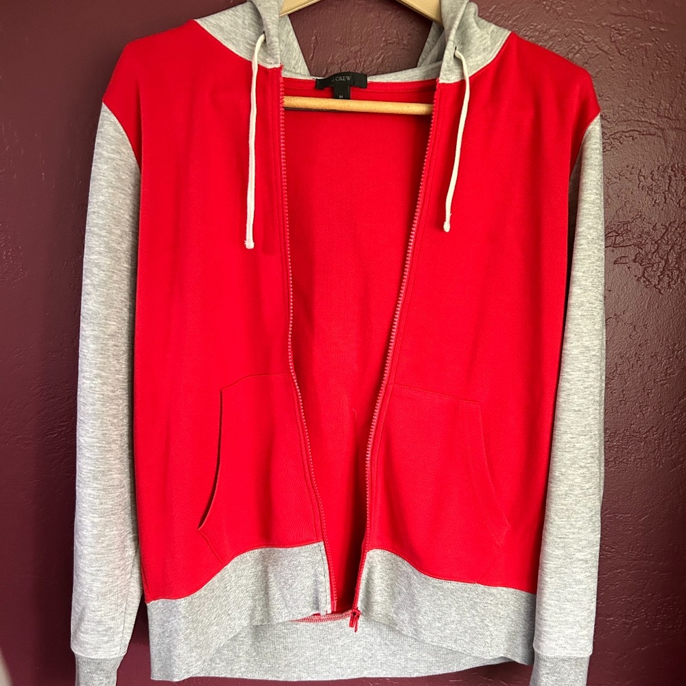 J. Crew Red Zip-Up Hoodie Sweatshirt